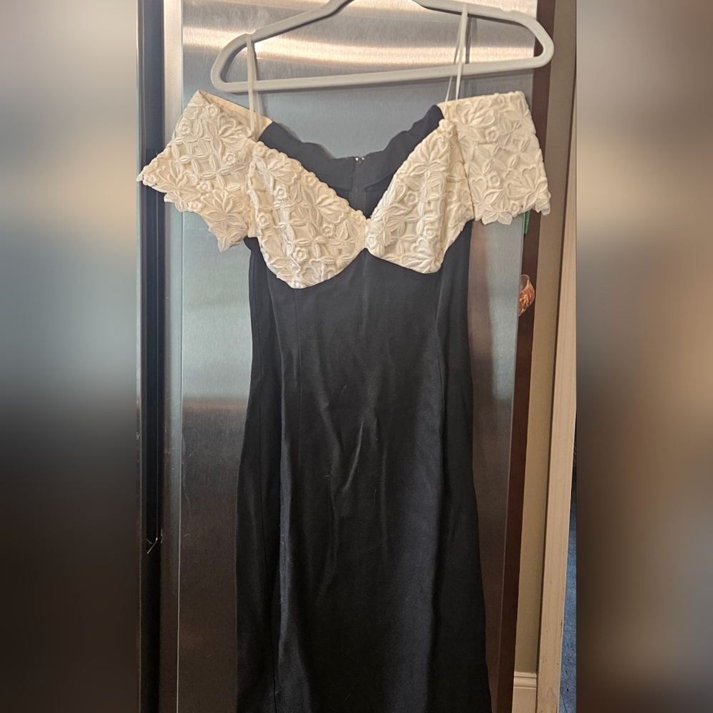Scott McClintock Vintagr Black Dress with Cream Floral Off-Shoulder Detail